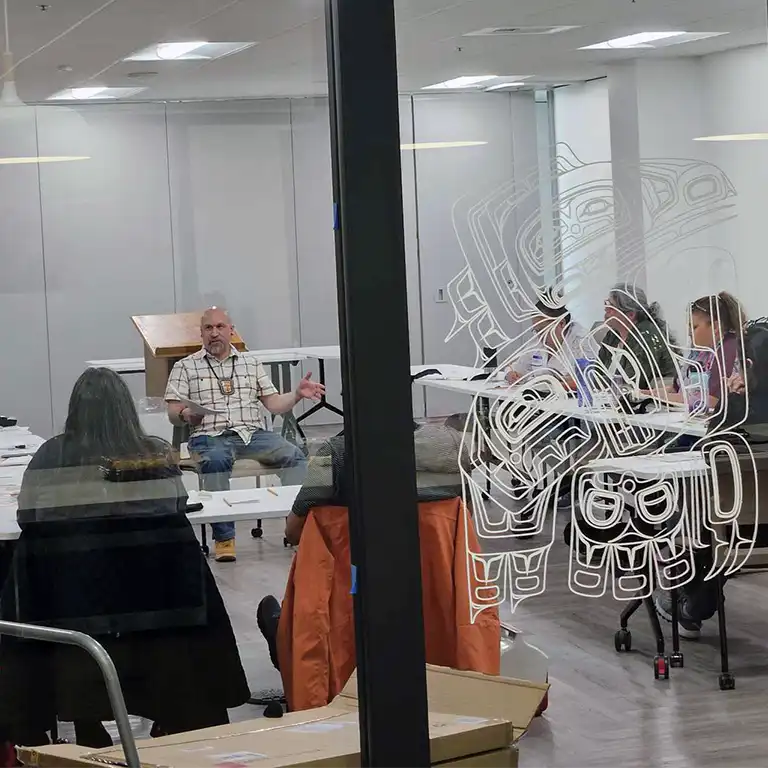 Thumbnail size image of Kaa Shaayi instructing Formline class 2024 Lynnwood Washington